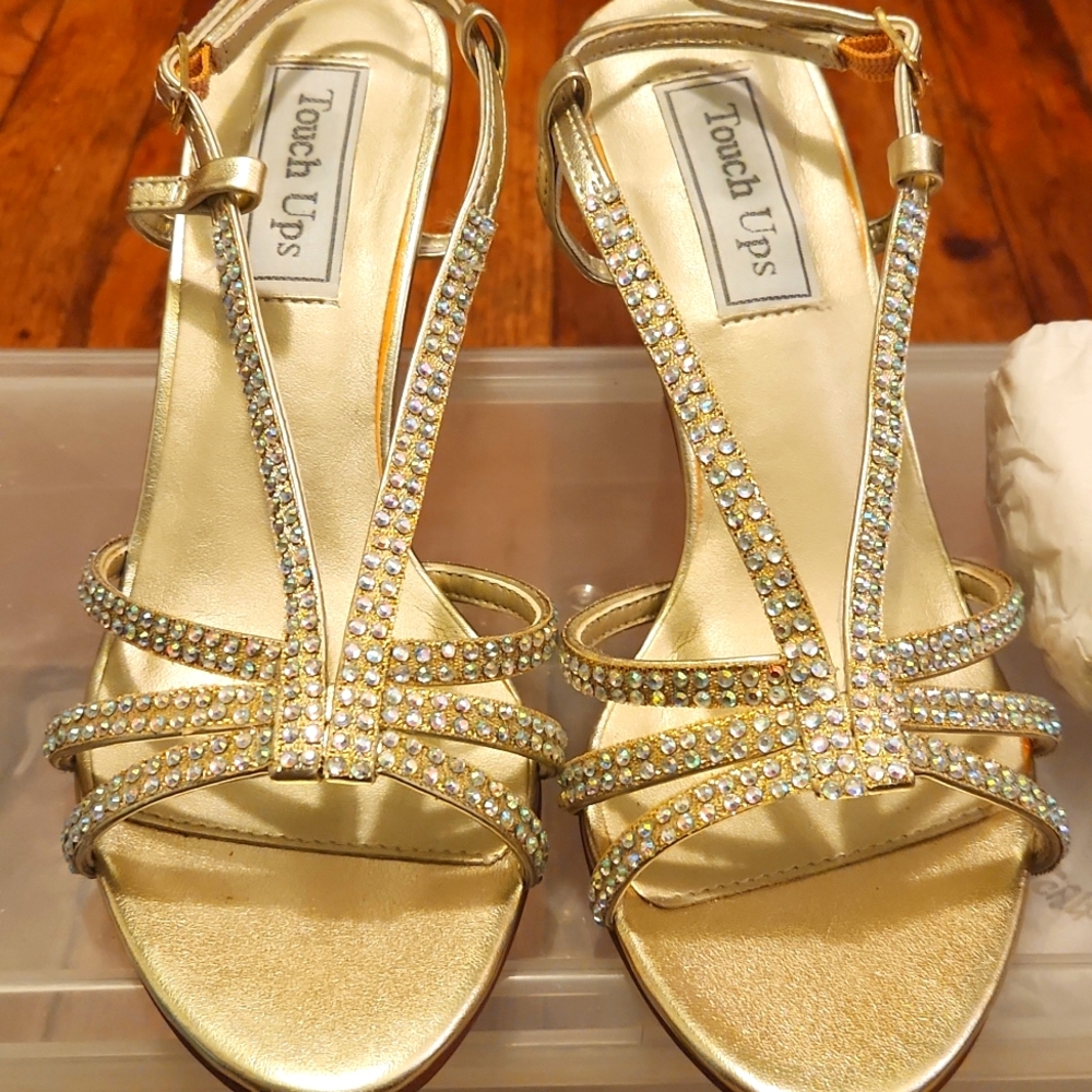 Rhinestone-studded dressy sandals, Sz 6